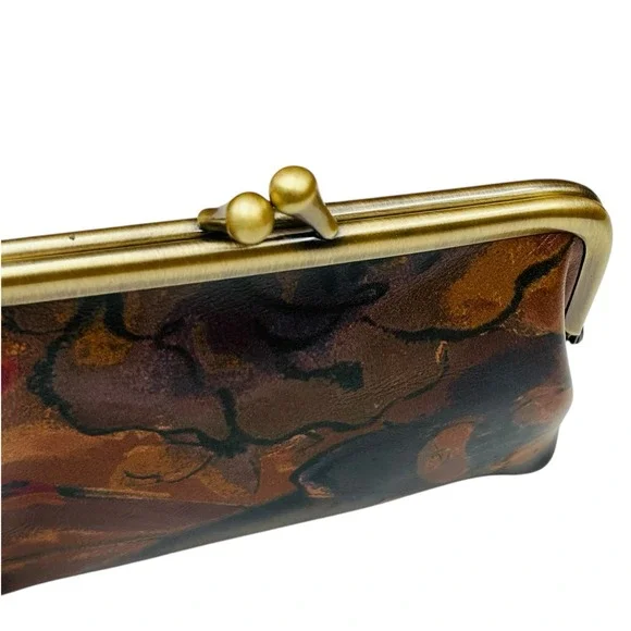 Patricia Nash Borse Leather Coin Purse Sienna Sunset Print Kiss-Lock Compact - Picture 5 of 11